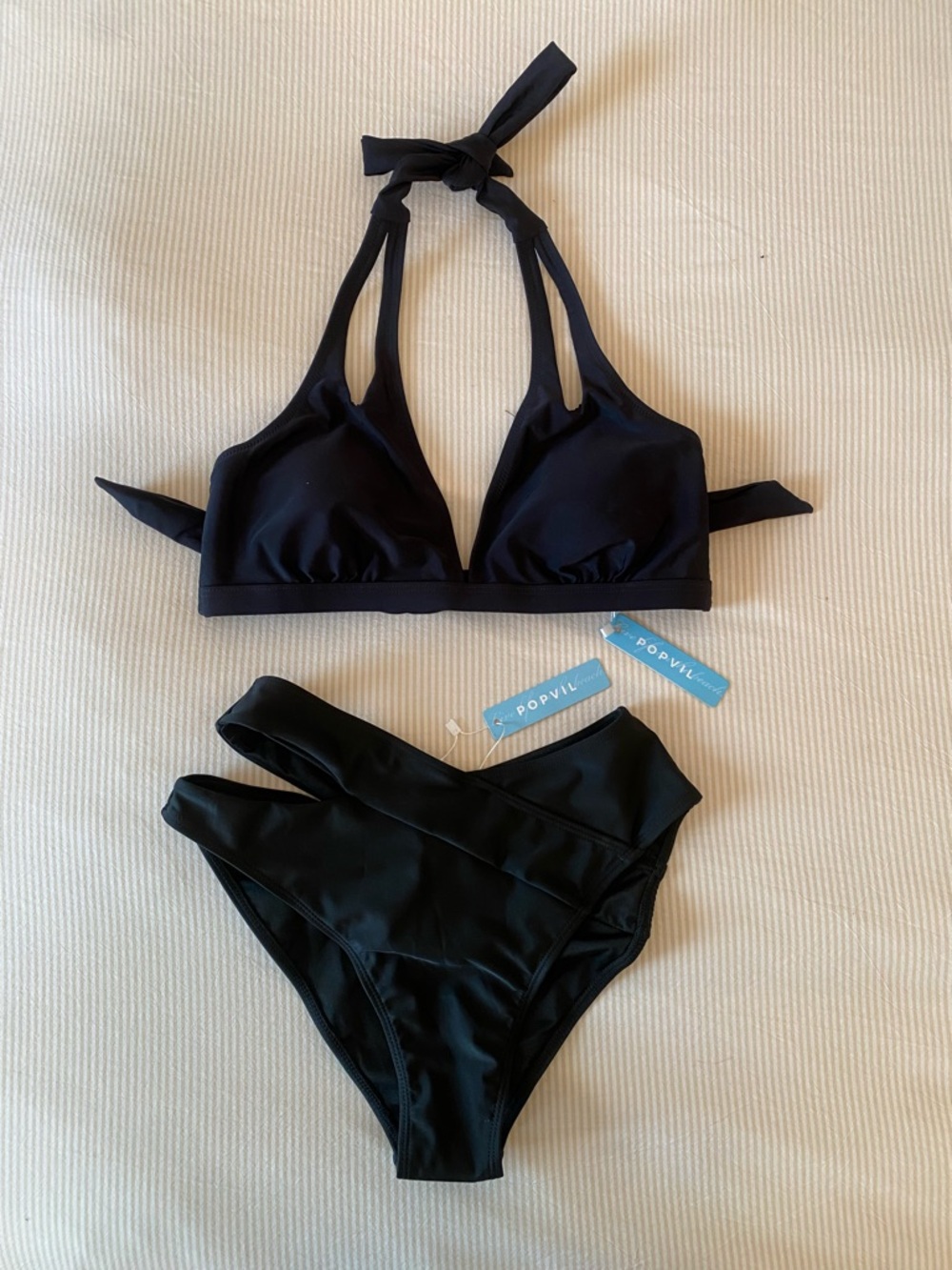 POPVIL Black Halter Bikini Set - V-Waist Swimwear
